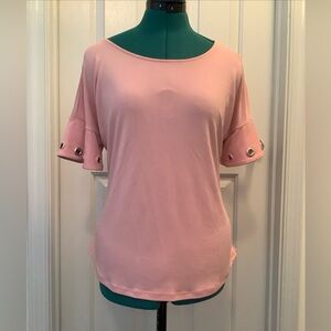 New York & Company Blush Pink Short Sleeve Grommet Accent Top